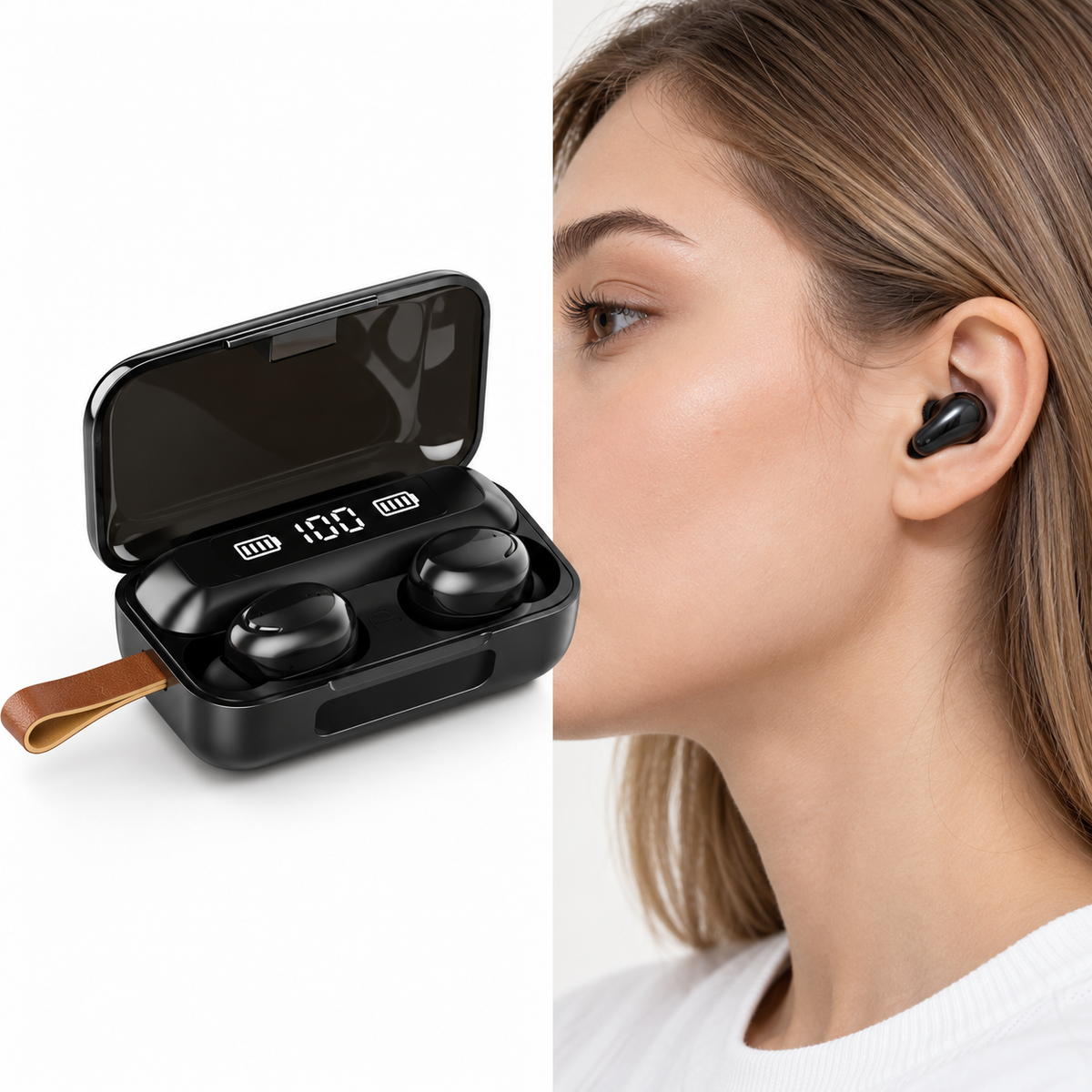 Fone de Ouvido Sem Fio TWS F9-5 com Visor Digital e Estojo Power Bank Preto